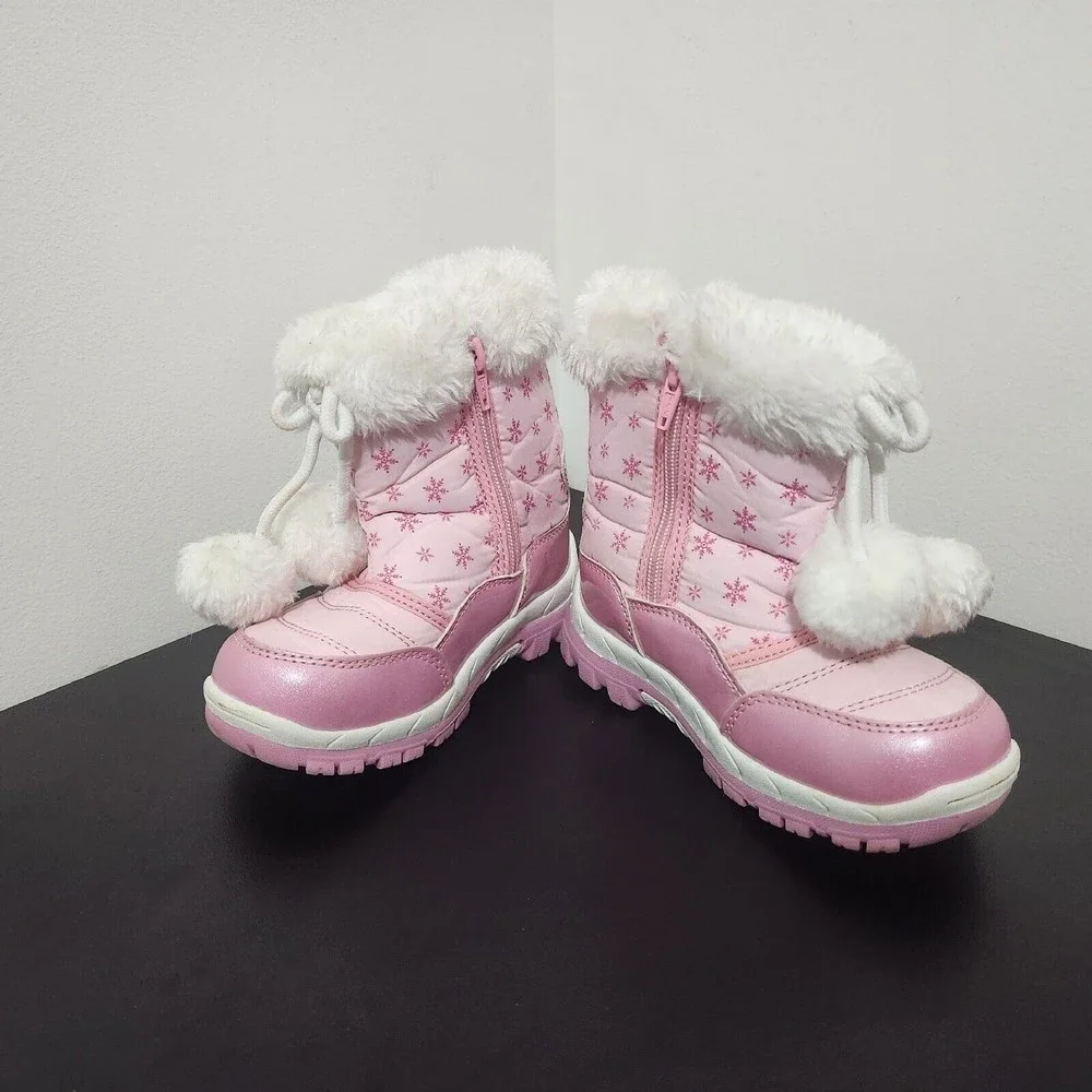 TAMARACK Girl's Pink Frost Flakes Faux Fur Insulated Lined Snow Boots Size 9